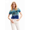 Rövid ujjú, kék színű, Desigual póló pálmafa dizájnnal
