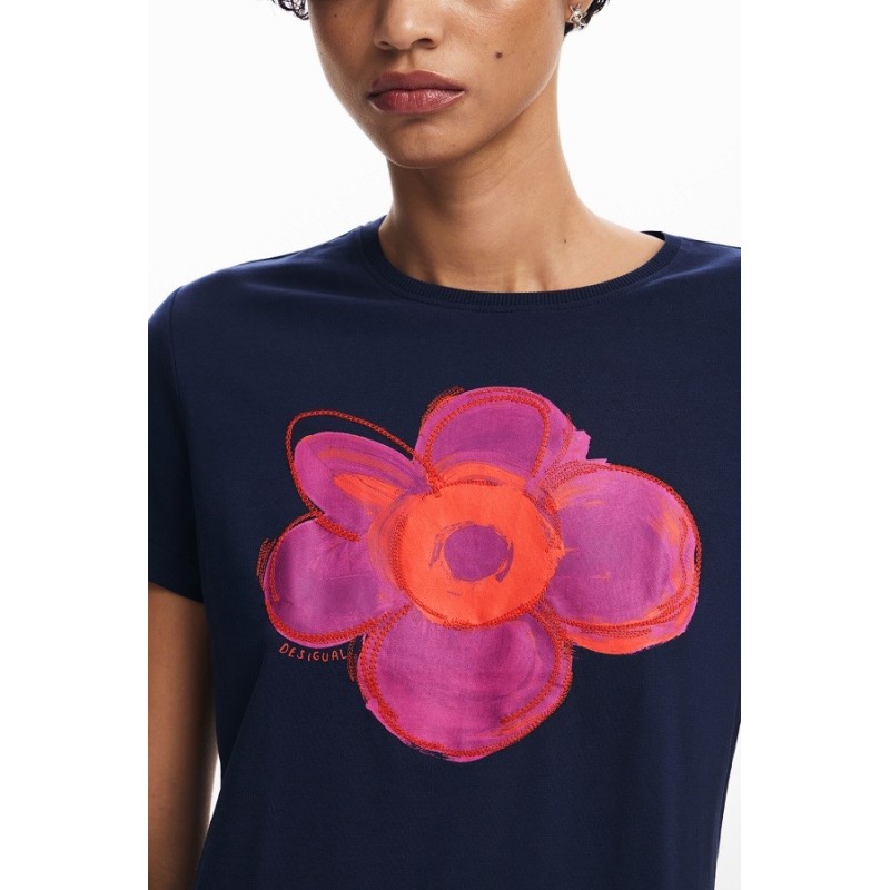 Droppi, kék, nagy virágmintás, gyapjú Desigual póló