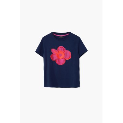 Droppi, kék, nagy virágmintás, gyapjú Desigual póló