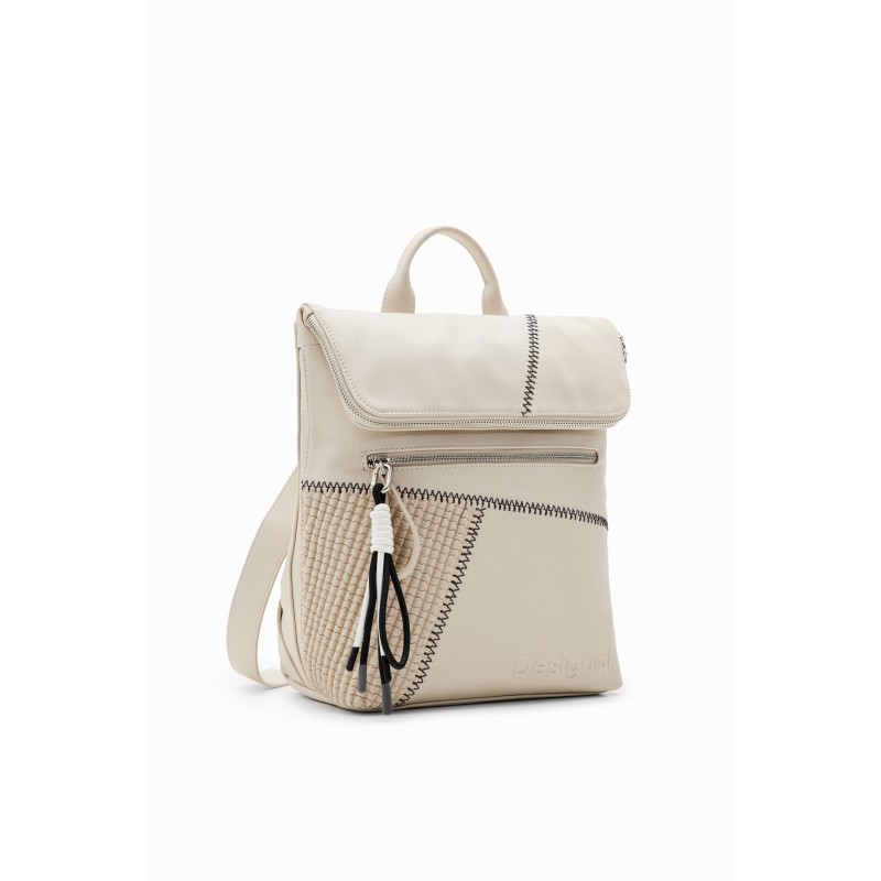 Bézs színű, kontrasztos varrásokkal díszített Desigual női hátizsák