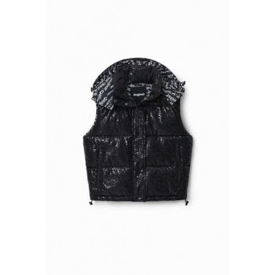 Fekete színű, rövid, steppelt Desigual mellény