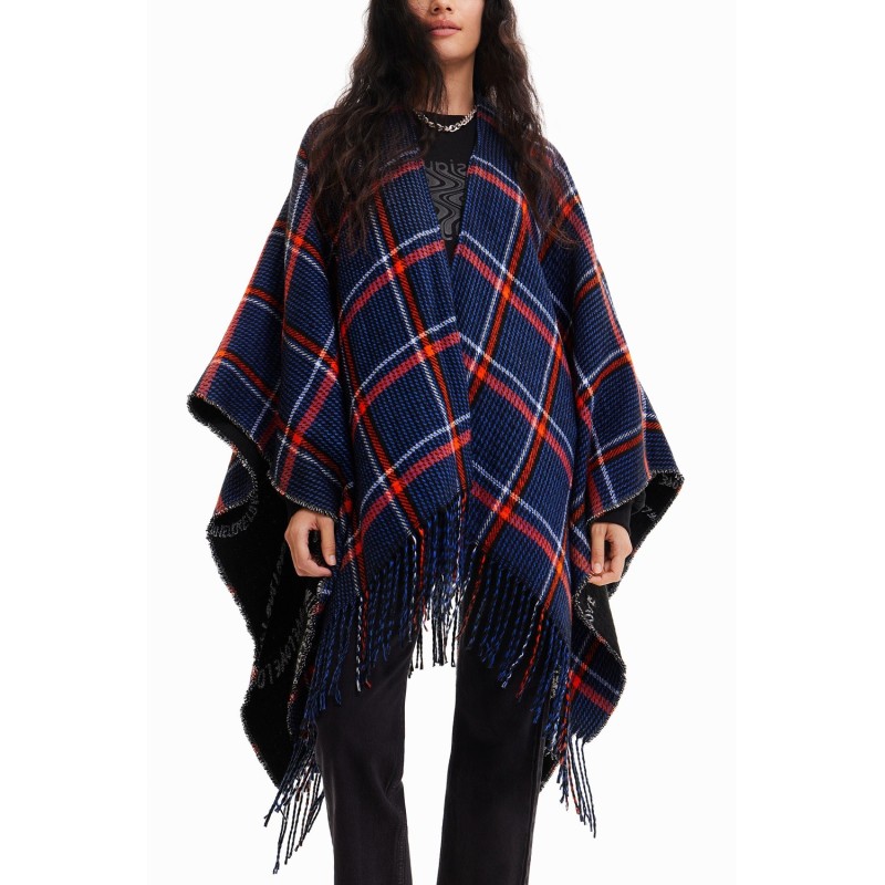 Kifordítható, kockás és nyomott felirat mintás Desigual poncsó