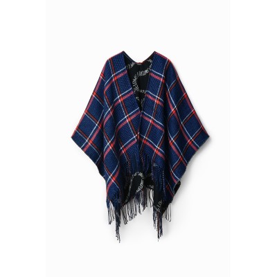 Kifordítható, kockás és nyomott felirat mintás Desigual poncsó