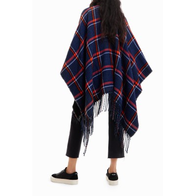 Kifordítható, kockás és nyomott felirat mintás Desigual poncsó