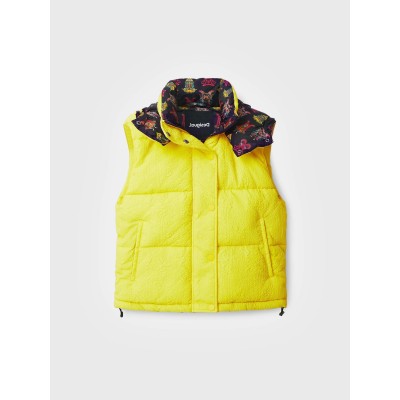 Sárga színű, rövid, steppelt, enyhén bélelt Desigual mellény