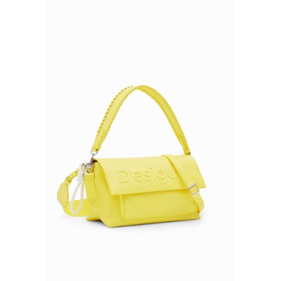 Közepes méretű, sárga színű, Desigual női táska, dombornyomott logó részlettel.