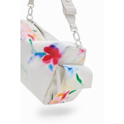 Közepes méretű, fehér alapon virágmintás Desigual női oldaltáska.