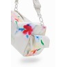 Közepes méretű, fehér alapon virágmintás Desigual női oldaltáska.